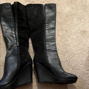 Black Wedge Knee-High Boots